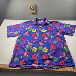 Men's XL Multicolor Black Hawaiian Poly Short Sleeve Button Shirt By Alvish